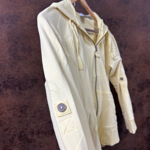 Gap Pale Butter Yellow Hoodie Button Sleeve Full Zip Sweatshirt Women's XL - Picture 5 of 6
